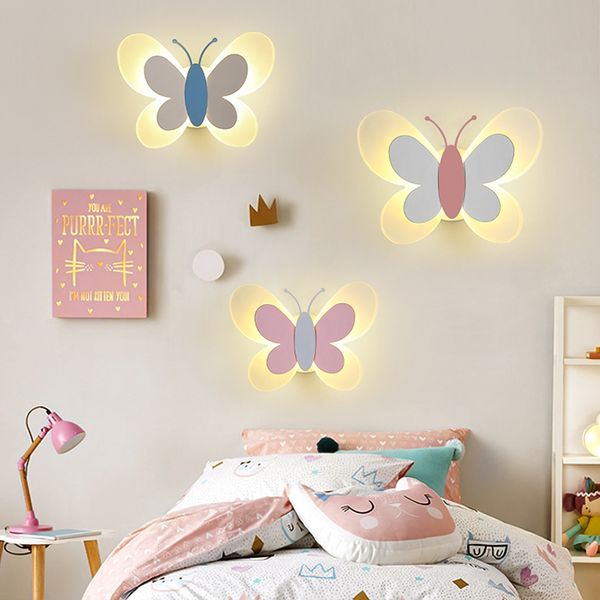 Applique murale papillon rose, veilleuse pour chambre d'enfant, décoration en acrylique, chambre de fille
