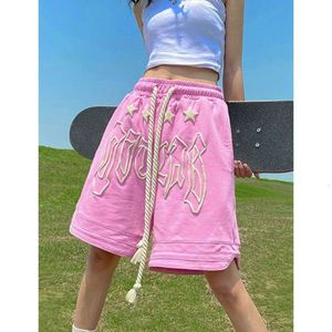 Roze casual shorts voor vrouwen met dames zomerjurken schuimontwerp trendy los brede been vijfdelige sportbroek