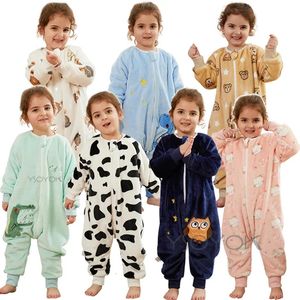 Roze Kat Flanel Baby Kid Slaapzak Zak Winter Nachtkleding Leuke Cartoon Bodysuit Sleepsack Pyjama Met Voeten Jongens Meisje 231220