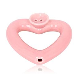 tuyau d'herbe accessoire de fumée en forme de coeur en céramique rose avec bol de tabac tuyaux de tabac accessoires pour fumer