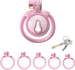 Cage de chasteté rose petite pour hommes Sissy Chastetity Dispositif Lock Creon Plastic Pinis Cage for Men BDSM Penis Cage Sex Toys for Couples (Pink, CX-A)