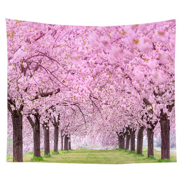 Tapisserie de forêt de fleurs de cerisier rose fleurs de printemps tenture murale tapisseries en tissu couverture murale florale pour la décoration de salon à la maison 240304