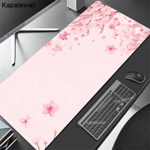 Pink Cherry Blossoms Mousepad Gamer Computer Table Large Pc Mouse Pad Art Sakura Keyboard Mause Rug Office XXL 900x400 Desk Mat