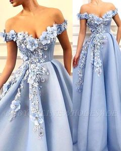 Elegante hemelsblauwe prom -jurken Luxe parels Appliques Off Shoulder Lace Celebrity Party Glamoureuze kanten avondjurken