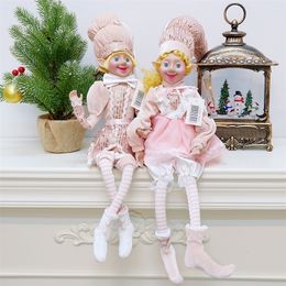 Elfes de Noël roses en peluche poupée elfe décoration de Noël Navidad nouvel an cadeaux de Noël enfants jouets enfants arbre suspendus ornements 220316