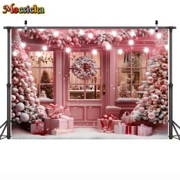 Pink Christmas Shop Backdrop for Photography Christmas Tree Gift Regation Regation Children Girls Exquisito Fuente de fotos Fotobooth