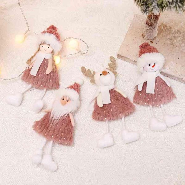 Manteau rose maison de noël Elk Santa ange fille poupée arbre de noël suspendus pendentifs joyeux décor enfants cadeau de noël Noel Navidad RRA258