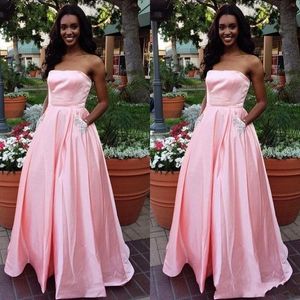 Robe de bal sans manches de couleur rose, avec poches, longueur au sol, robes de soirée de vacances, sur mesure