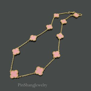 Roze kleur damesontwerper topkwaliteit schelp 10 bloemen hanger messing ketting mode-sieraden