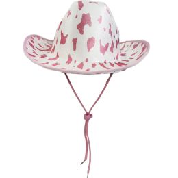 Pink Cow Print Femmes Fedora Chapeau pour l'automne d'hiver Elegant Lady Trilby sentait Homburg Church Jazz Hat Cosplay Cowgirl Hat