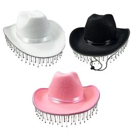 Roze cowgirl -hoed met franje ontwerp widebrim koe girl hoeden vrijgezellenfeest westerse cowboykostuumaccessoires 240415