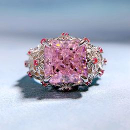 Bague en diamant rose créé 100% en argent Sterling véritable, bague de mariage pour femmes et hommes, bijoux de fiançailles, cadeau