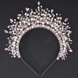 Cristal rose pièce de cheveux de mariée femmes à la main bandeau de mariage couronne mode fête accessoires de cheveux diamants diadèmes de demoiselle d'honneur 240315