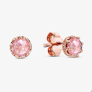 Pink Crystal Diamond Crown Stud -oorbellen voor Pandora 18K Rose Gold Party Earring Designer sieraden voor vrouwelijke meisjes zussen cadeau schattige oorring met originele doos