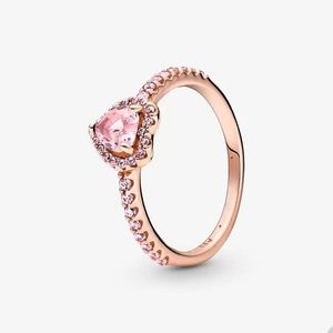 Pink Crystal Diamond Heart Rings voor Pandora verhoogde hartring 18k rosé goudbruiloft sieraden voor vrouwen vriendin geschenkontwerper ring met originele doos groothandel