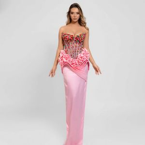 Pink Crystal Empire Prom jurken Sweetheart illusie met kralen beroemdheidsjurk 2024 STRATESTONEN LACE UP SLEIT PLEAT Vestido Elegantes Para Mujeres