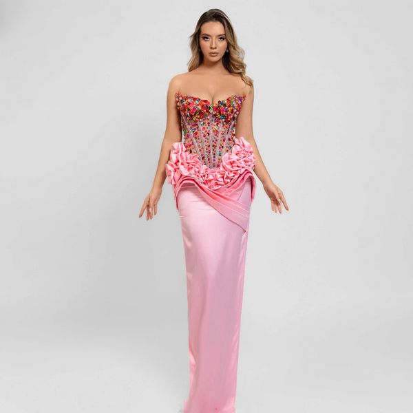 Vestidos de baile de graduación de cristal rosa ilusión con cuentas de celebridades 2024 diamantes de imitación encaje salpicadillo vestido elegantes para mujeres