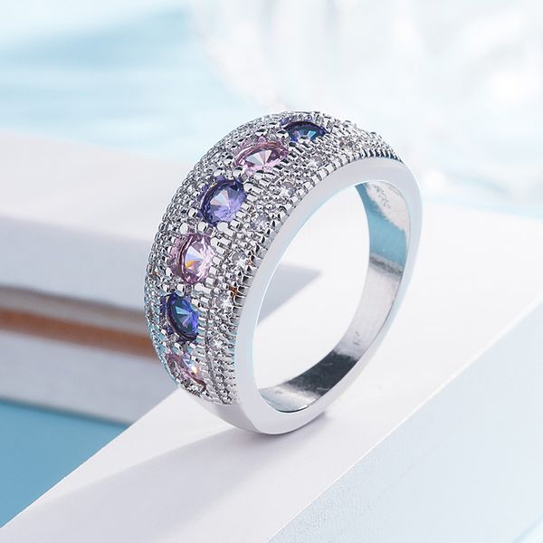 Bague de fiançailles en cristal rose avec couleur argent AAA CZ, anneaux en pierre pour femmes, bijoux de fête en Zircon, cadeau anillos mujer