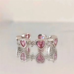 Pink Crystal Love Heart Open Ring voor vrouwen