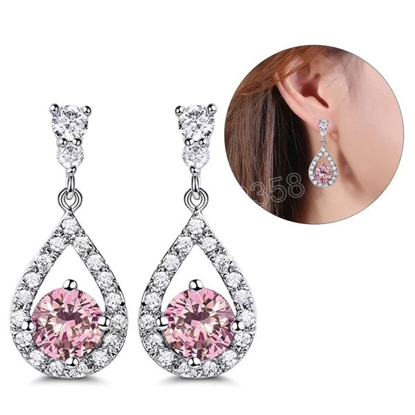 Boucles d'oreilles pour femmes en forme de poire en zircone cubique rose couleur argent boucles d'oreilles pour femmes pour la fête tenue quotidienne bijoux de mode