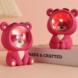 El material de resina de decoración de mesa con luz nocturna de oso lindo rosa puede iluminar un regalo de vacaciones