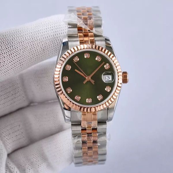 Relojes de mujer con esfera bonita rosa, reloj de diamantes de lujo, datejust, multicolor, correa de acero inoxidable, reloj vintage con hielo, relojes de pulsera para mujer de diseñador SB030 B23