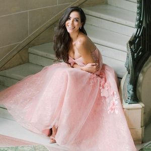 Rose Mignon Quinceanera Robes Bateau Cou Bretelles Appliques Perlées Sans Manches En Dentelle Volants Robe De Bal Robe De Bal 3D Fleur Veau Longueur Robe De Soirée Robes De