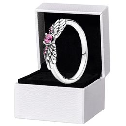 Pink CZ Diamond Sparkling Wings RING para Pandora 925 Sterling Silver Diseñador de bodas Joyas para mujeres Novia Regalo Anillos de amor con caja original