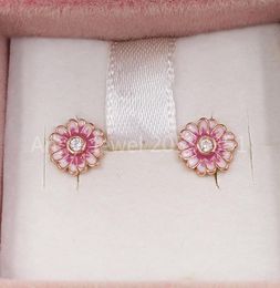 Boucles d'oreilles à fleurs de marguerite rose authentique 925 STERLING SIGH STUDS Fits European Style Studs Bijoux Andy Jewel 288773C018542647