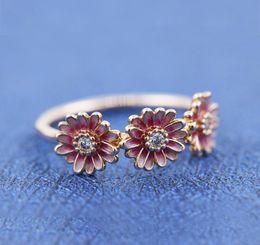 Fleur de marguerite rose avec bague de bande en pierre de zircone cubique ajustement p bijoux fiançailles amoureurs de mariage anneau de mode pour femmes7900403