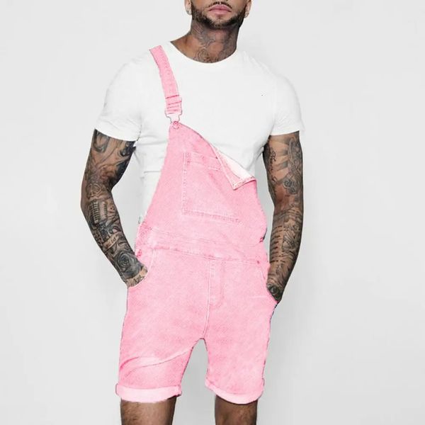 Short en Denim rose pour hommes, mode Hip Hop Streetwear, Jeans pour hommes, grande taille, combinaisons en Jean courtes d'été 240220