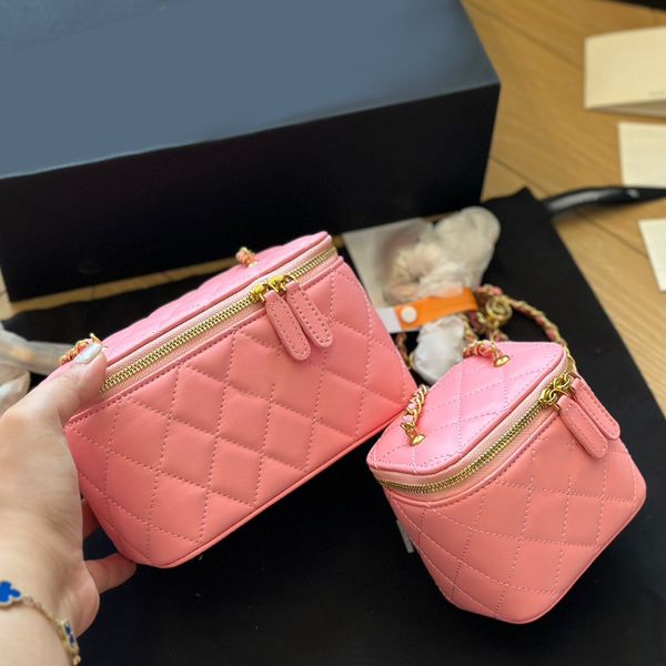 pink designer bag Bolso de maquillaje Bolsos cruzados para mujer Monedero de cuero con hombro negro con cadena dorada Viajes de oficina Nombre de marca Monederos de marca Lujo