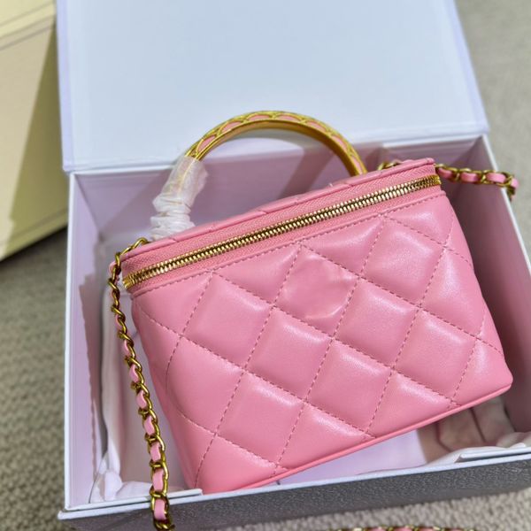 Bolsa de diseño rosa Bag Bag Diseñador Bolso de hombro pequeño de cuerpo pequeño Bolsas de maquillaje Bolsas de maquillaje con cadena de oro Bolsas de moda de viajes Bolsas baratas Bolso de lujo