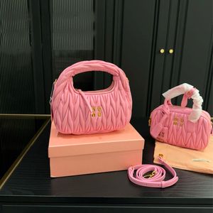 Designer rose Cleo Miui Satchel Tote Hobo Geatin Leather Luxury Handbag Designer avec SCHELER SCRUCKWANDAND SAGS FACHE FORK