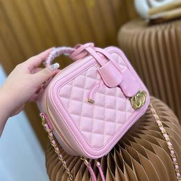 Розовая дизайнерская косметичка для женщин, мини-сумка-тоут с цепочкой, сумки на плечо, дорожные туалетные чехлы, высокое качество, емкость для мытья, макияж b215a