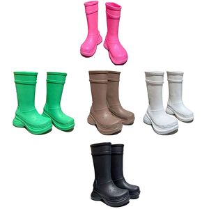 Botas de lluvia de goma de diseñador rosa para hombres, mujeres, negro, blanco, verde, marrón, zapatos EVA de París, talla 36-45