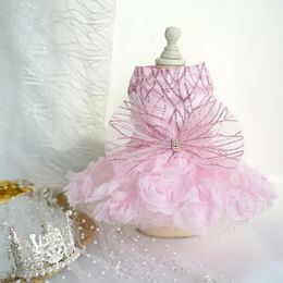 Vestido de novia de perro rosa disfraz de nupcial vestidos princesas para perros pequeños ropa de lujo chihuahua 240402