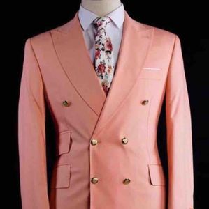 Roze Double-Breasted Peax Revers Mannen Bruiloft Smoking Man Party Blazer Back Split Business Pakken Coat Broek Sets (jas + Broek + Tie) K23