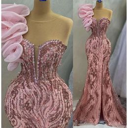 Pink ebi sirène Aso April Prom Dress Crystals Crystals Soirée Fête formelle Deuxième réception Robes de fiançailles d'anniversaire Robe de Soiree ZJ5260 ES