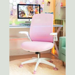 Roze ergonomisch kantoor thuis gaas ademende computerstoel anker vrouwelijk slaapzaal leren schrijven Backlest Swivel Seat Storage opslag