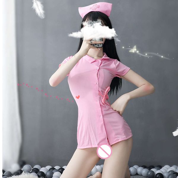 Lencería erótica rosa para mujer, vestido de encaje, muñeca Porno, uniforme de enfermera Cosplay para disfraces sexis, ropa interior, lencería Sexi sexy