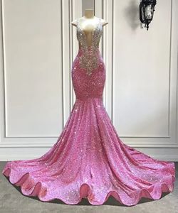 Roze avondjurken prom jurk feest trompet zeemeermin o-neck kralen applique aangepaste ritsje