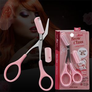 Ciseaux pour tondeuse à sourcils rose avec peigne, pour femmes et hommes, épilation, toilettage, rasoir pour les yeux, pinces à cheveux