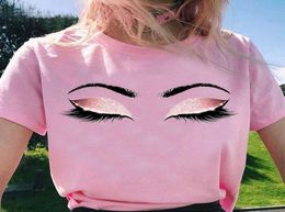 Pink Eyelashes estampado Arte T camiseta Mujeres Princesa Magno Gráfico Personalidad Hipster Summer Mujeres Tumblr de gran tamaño X03909903