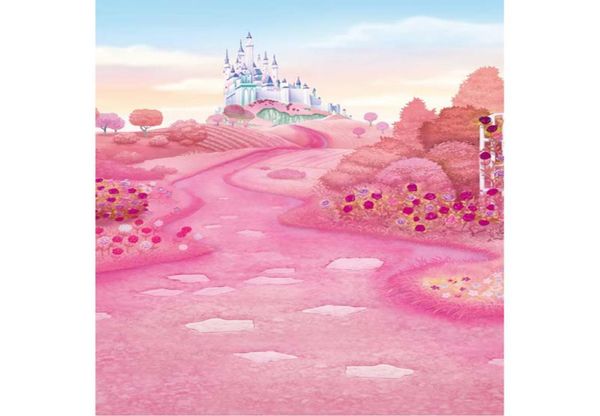 Fondo de fotografía rosa de cuento de hadas del país de las maravillas princesa niña flores impresas árboles bebé niños fondo de fiesta de cumpleaños 9647929