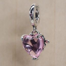 Colgante de corazón de árbol genealógico rosa, cadenas de seguridad de Plata de Ley 925 para ajuste, dijes, pulseras, joyería 792654C01, joya