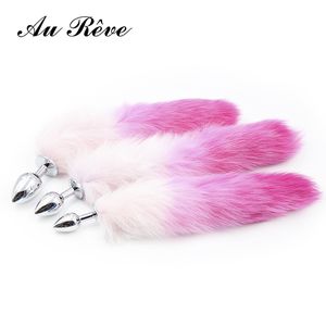 Pink Faux Fur Fox Tail Butt Plug 3 Tamaño Metal Anal Plug Adultos Juguetes Sexuales Anal Tail Juguetes Productos Sexuales Para Mujer Hombres Pareja Au Reve Y1892803