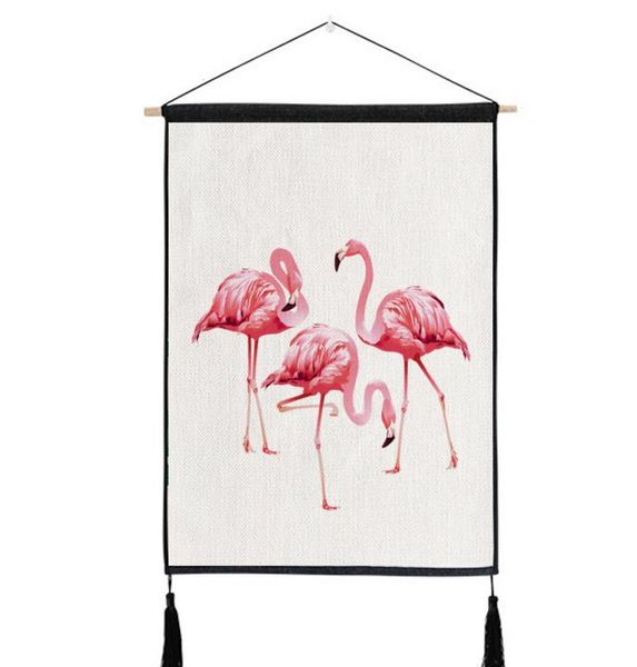 Tapiz de piña de flamenco rosa para colgar en la pared, cama de lino de algodón, sofá, imagen de fondo, decoración del hogar, decoración de fiesta temática de gallina de boda