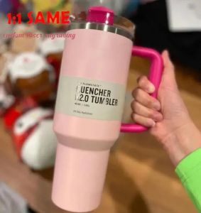 Envío desde EE. UU. Pink Flamingo Sandía Moonshine H2.0 Vasos de acero inoxidable de 40 oz Tazas con mango de silicona Tapa y taza de paja para automóvil Mantenga bebiendo botella de agua fría