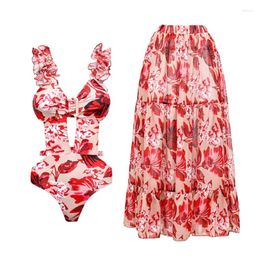 Pink Floral Print Femme's One Piece Suite Sexy Tymy Control Control Bathing Fssuits Slinmming BodySity V Neck Swimwear Monokini